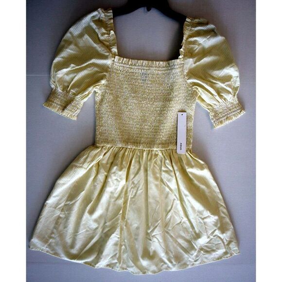 Aqua DI4622C-AQ Women's Sz S Yellow/White Striped Square Neck Smocked Dress - Picture 9 of 14